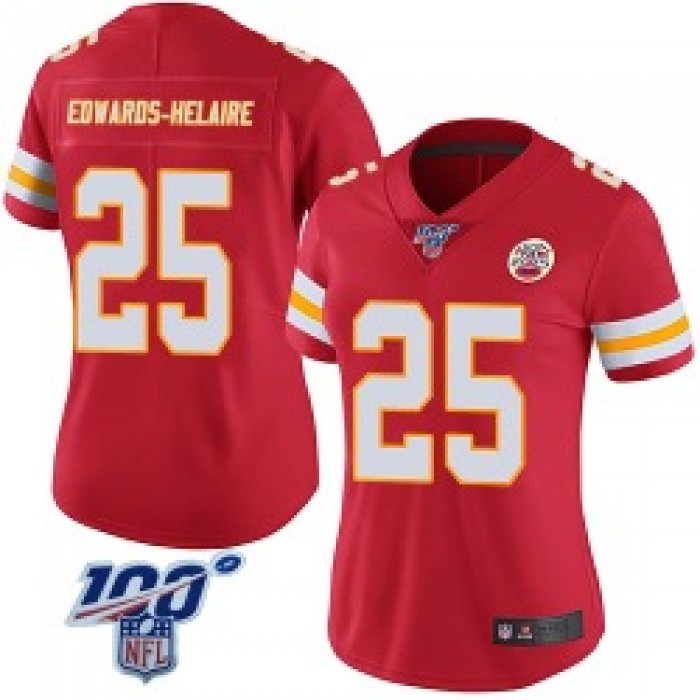 Women's Nike Kansas City Chiefs #25 Clyde Edwards-Helaire Limited Red 100th Vapor Jersey