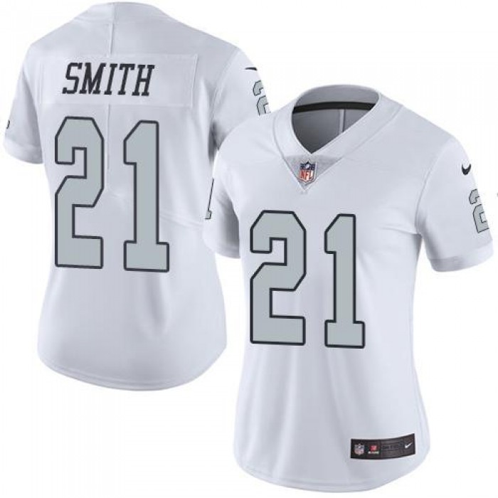 Nike Raiders #21 Sean Smith White Women's Stitched NFL Limited Rush Jersey
