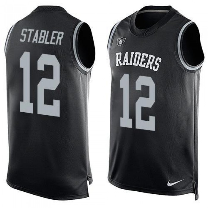 Men's Oakland Raiders 12 Kenny Stabler Nike Black Printed Player Name & Number Tank Top