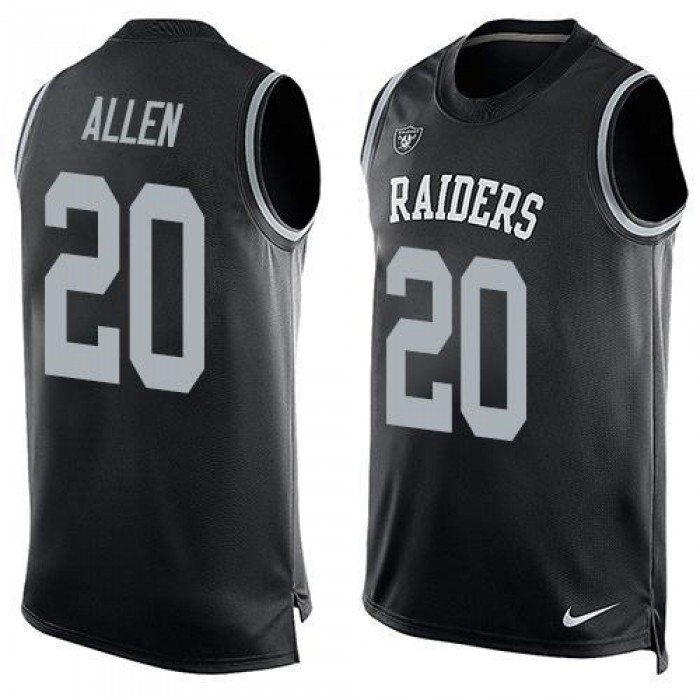 Men's Oakland Raiders 20 Nate Allen Nike Black Printed Player Name & Number Tank Top