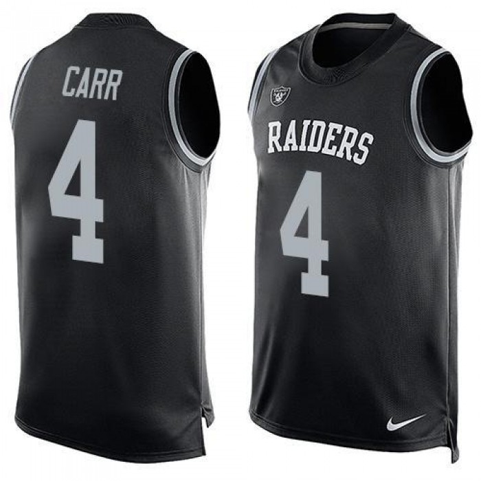 Men's Oakland Raiders 4 Derek Carr Nike Black Printed Player Name & Number Tank Top