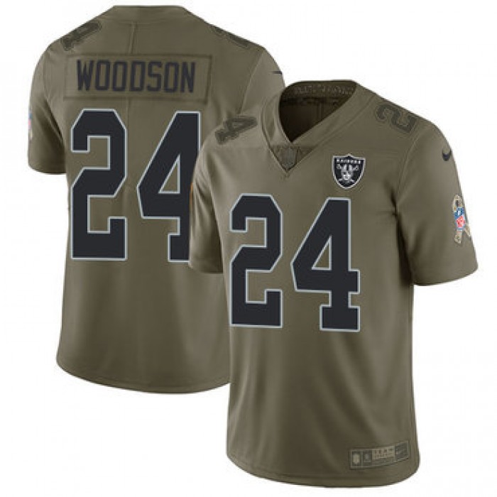Nike Oakland Raiders #24 Charles Woodson Olive Men's Stitched NFL Limited 2017 Salute To Service Jersey