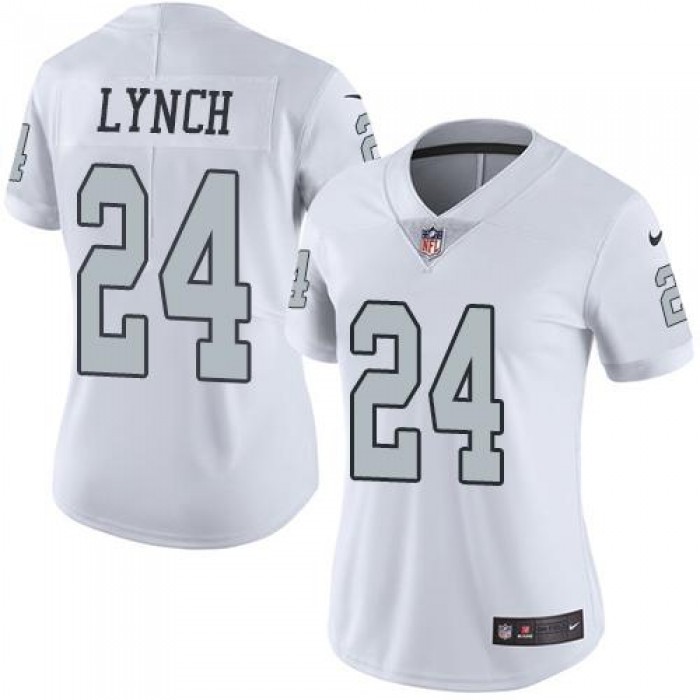 Women's Nike Raiders #24 Marshawn Lynch White Stitched NFL Limited Rush Jersey
