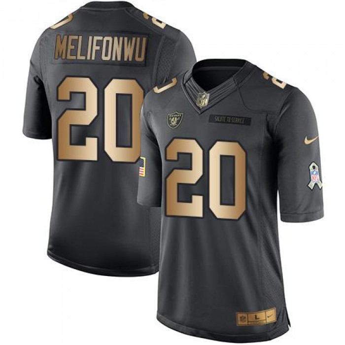 Nike Oakland Raiders #20 Obi Melifonwu Black Men's Stitched NFL Limited Gold Salute To Service Jersey