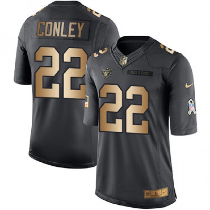 Nike Oakland Raiders #22 Gareon Conley Black Men's Stitched NFL Limited Gold Salute To Service Jersey