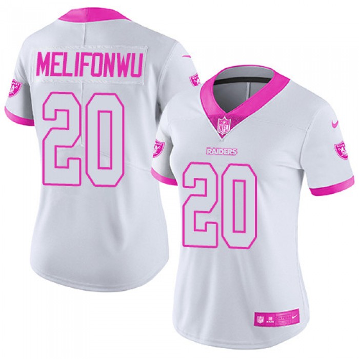 Nike Raiders #20 Obi Melifonwu White Pink Women's Stitched NFL Limited Rush Fashion Jersey
