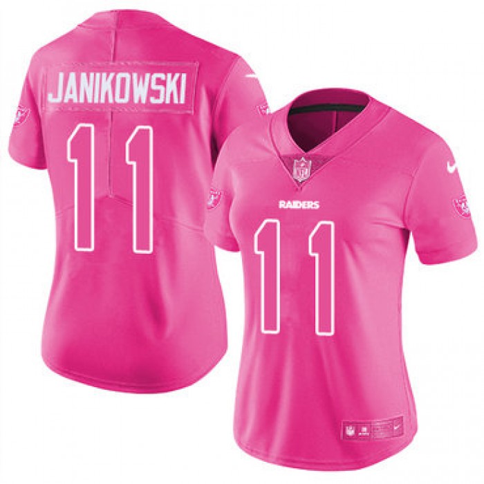 Nike Raiders #11 Sebastian Janikowski Pink Women's Stitched NFL Limited Rush Fashion Jersey