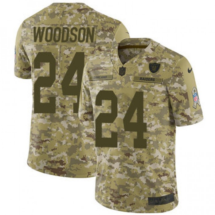 Nike Raiders #24 Charles Woodson Camo Men's Stitched NFL Limited 2018 Salute To Service Jersey
