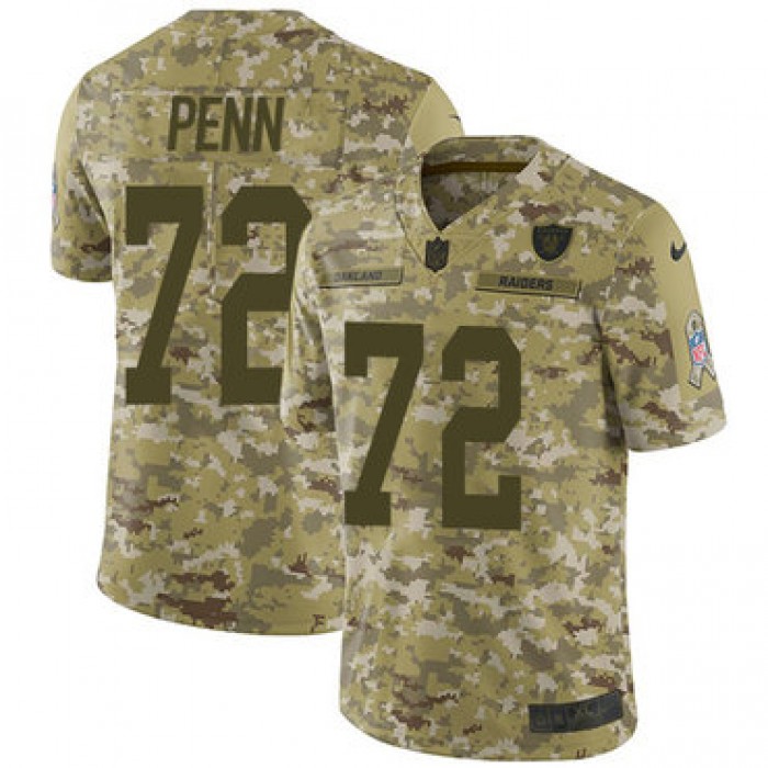 Nike Raiders #72 Donald Penn Camo Men's Stitched NFL Limited 2018 Salute To Service Jersey