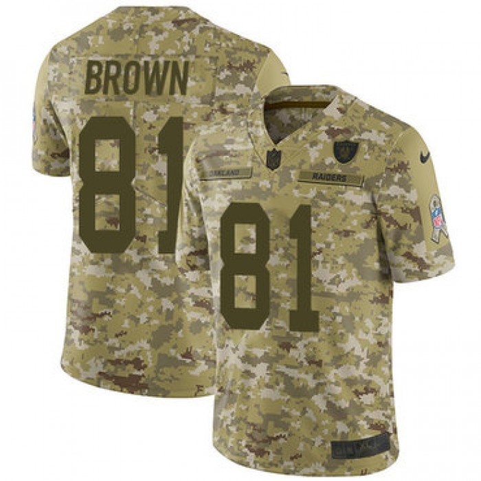 Nike Raiders #81 Tim Brown Camo Men's Stitched NFL Limited 2018 Salute To Service Jersey