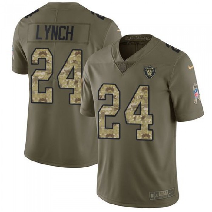 Men's Nike Oakland Raiders 24 Marshawn Lynch Olive Camo Stitched NFL Limited 2017 Salute to Service Jersey