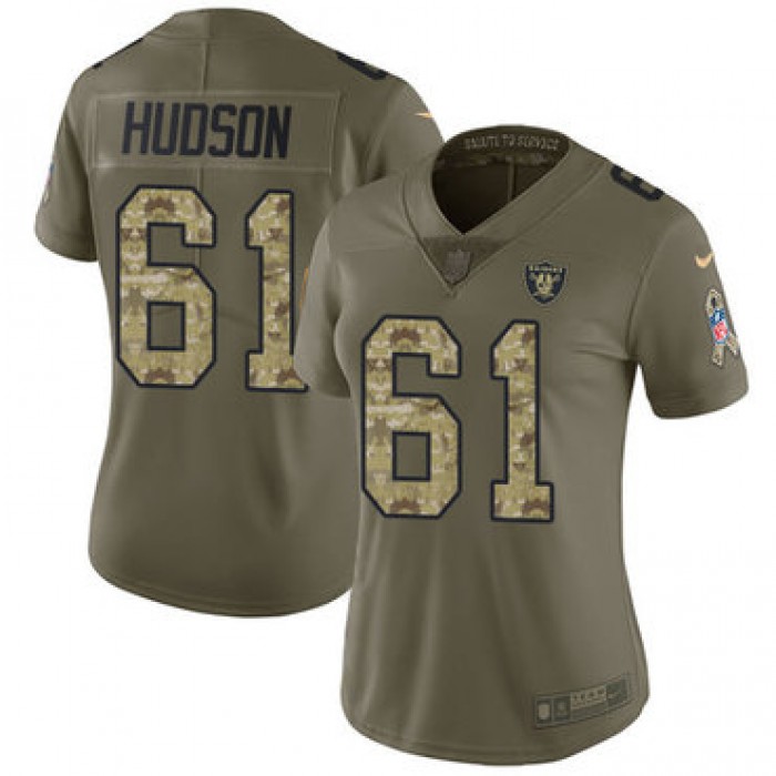 Women's Nike Oakland Raiders #61 Rodney Hudson Olive Camo Stitched NFL Limited 2017 Salute to Service Jersey