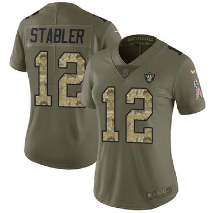 Women's Nike Oakland Raiders #12 Kenny Stabler Olive Camo Stitched NFL Limited 2017 Salute to Service Jersey