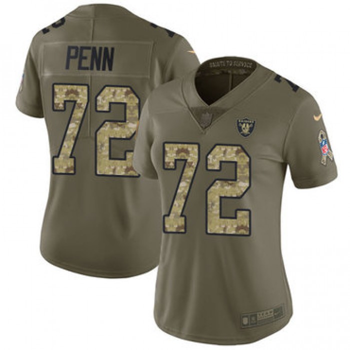 Women's Nike Oakland Raiders #72 Donald Penn Olive Camo Stitched NFL Limited 2017 Salute to Service Jersey