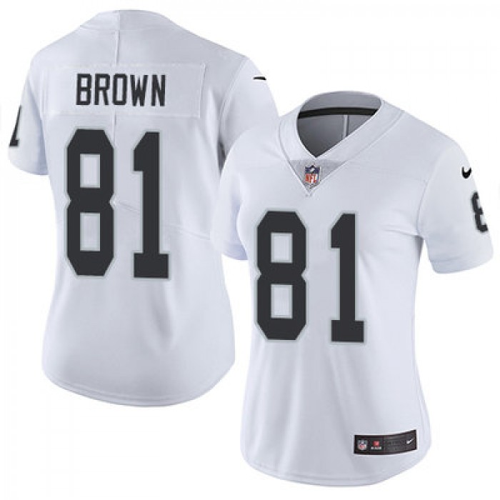 Nike Raiders #81 Tim Brown White Women's Stitched NFL Vapor Untouchable Limited Jersey