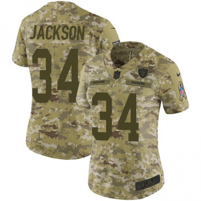 Nike Raiders #34 Bo Jackson Camo Women's Stitched NFL Limited 2018 Salute to Service Jersey