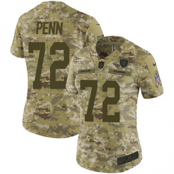 Nike Raiders #72 Donald Penn Camo Women's Stitched NFL Limited 2018 Salute to Service Jersey