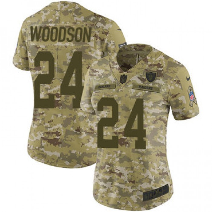 Nike Raiders #24 Charles Woodson Camo Women's Stitched NFL Limited 2018 Salute to Service Jersey