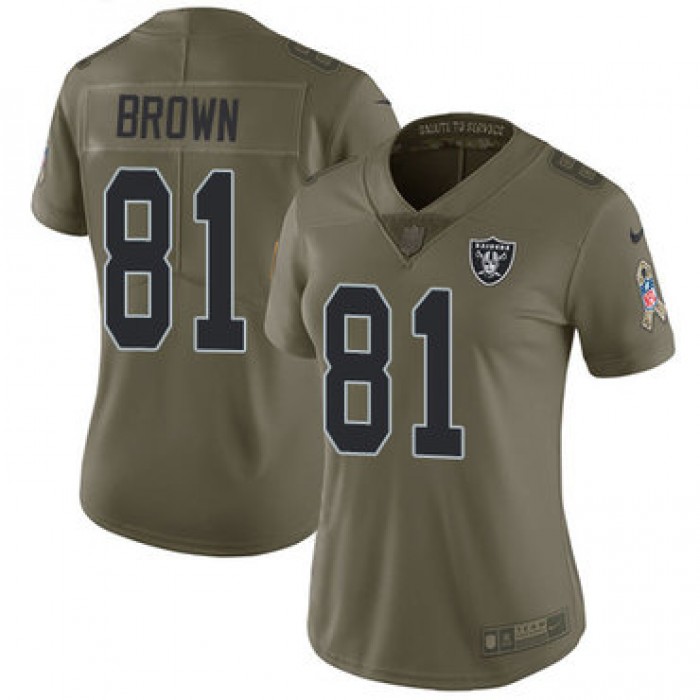 Nike Raiders #81 Tim Brown Olive Women's Stitched NFL Limited 2017 Salute to Service Jersey