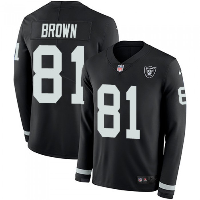 Nike Raiders #81 Tim Brown Black Team Color Men's Stitched NFL Limited Therma Long Sleeve Jersey