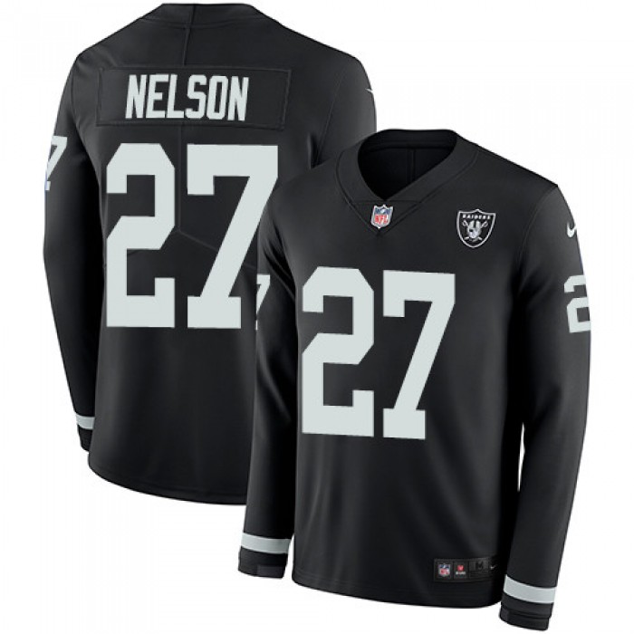Nike Raiders #27 Reggie Nelson Black Team Color Men's Stitched NFL Limited Therma Long Sleeve Jersey