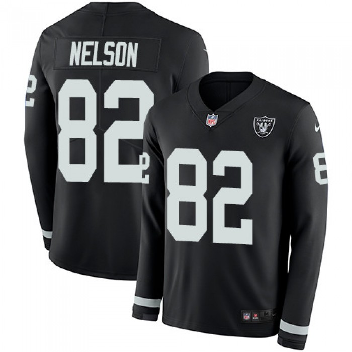 Nike Raiders #82 Jordy Nelson Black Team Color Men's Stitched NFL Limited Therma Long Sleeve Jersey