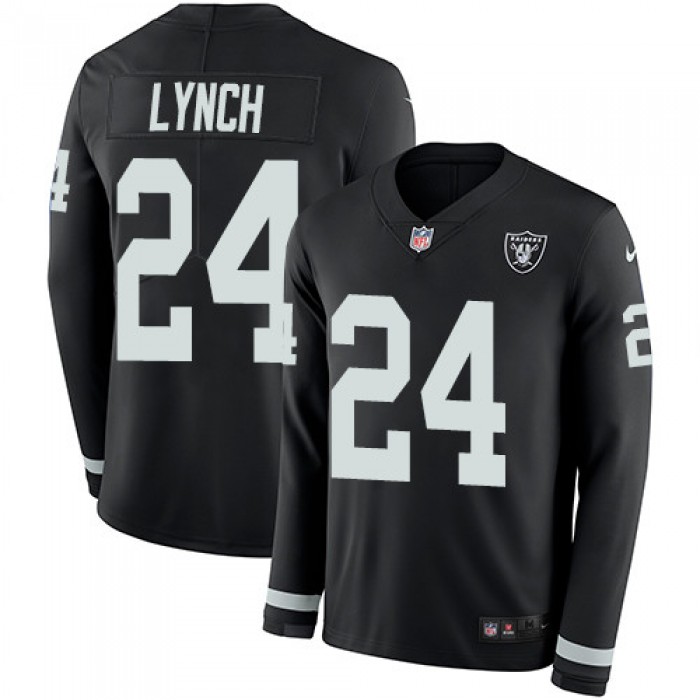 Nike Raiders #24 Marshawn Lynch Black Team Color Men's Stitched NFL Limited Therma Long Sleeve Jersey