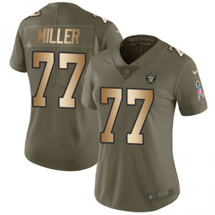 Nike Raiders #77 Kolton Miller Olive Gold Women's Stitched NFL Limited 2017 Salute to Service Jersey