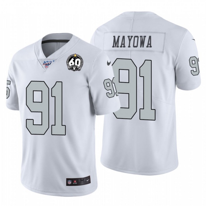 Nike Raiders #91 Benson Mayowa White 60th Anniversary Patch Men's Stitched NFL 100 Limited Color Rush Jersey