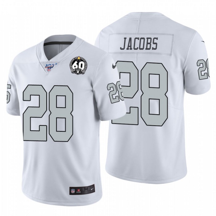 Nike Raiders #28 Josh Jacobs White 60th Anniversary Patch Men's Stitched NFL 100 Limited Color Rush Jersey