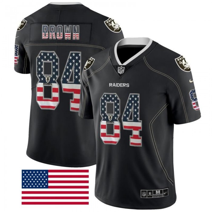 Nike Oakland Raiders 84 Antonio Brown Black USA Flag Fashion Limited Jersey