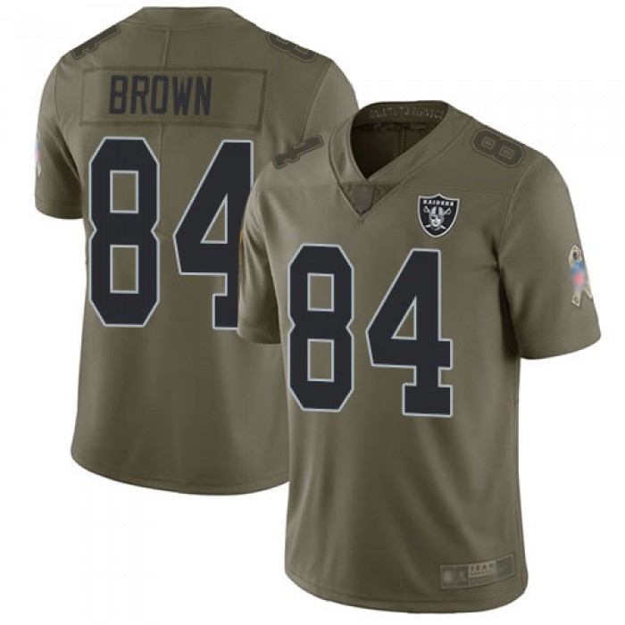 Men's Oakland Raiders #84 Antonio Brown Olive Stitched Football Limited 2017 Salute To Service Jersey