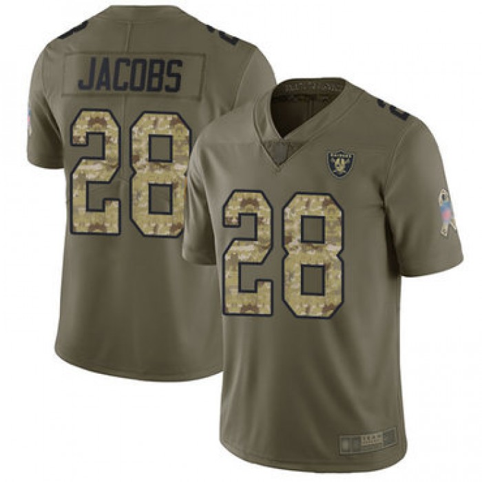 Raiders #28 Josh Jacobs Olive Camo Men's Stitched Football Limited 2017 Salute To Service Jersey