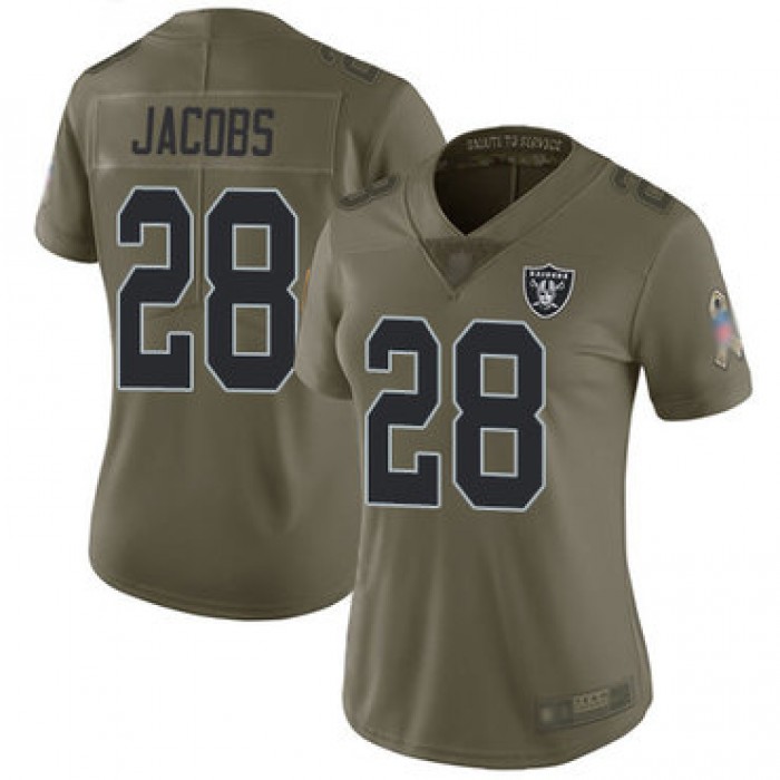 Raiders #28 Josh Jacobs Olive Women's Stitched Football Limited 2017 Salute to Service Jersey