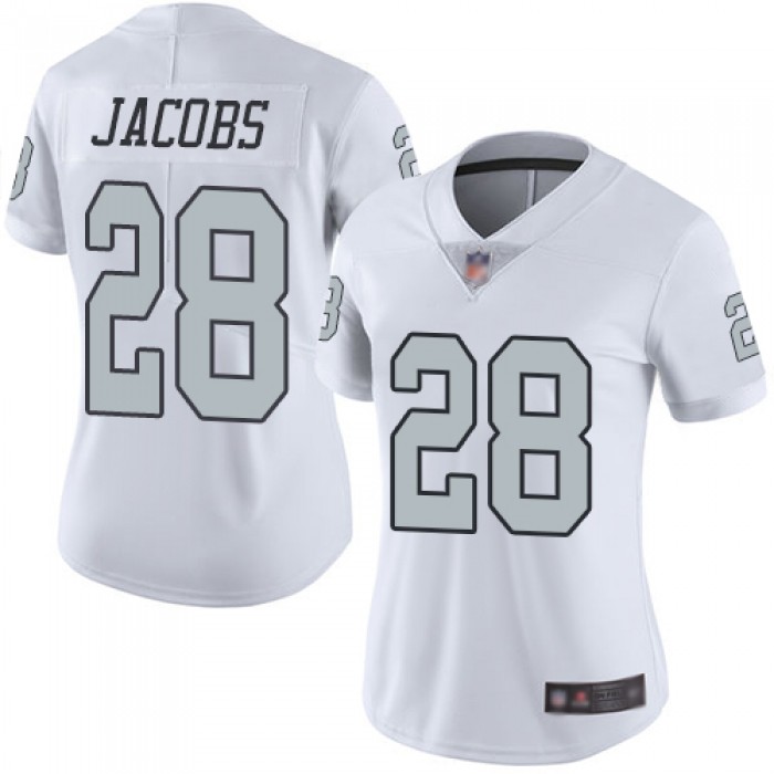 Raiders #28 Josh Jacobs White Women's Stitched Football Limited Rush Jersey