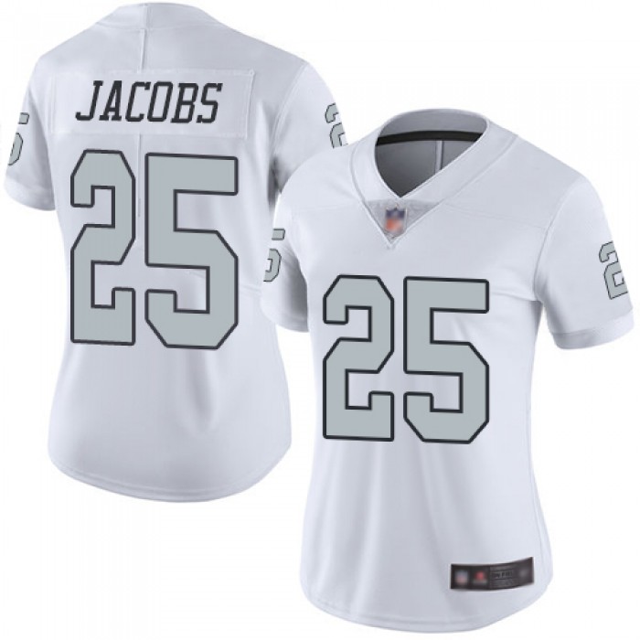 Raiders #25 Josh Jacobs White Women's Stitched Football Limited Rush Jersey