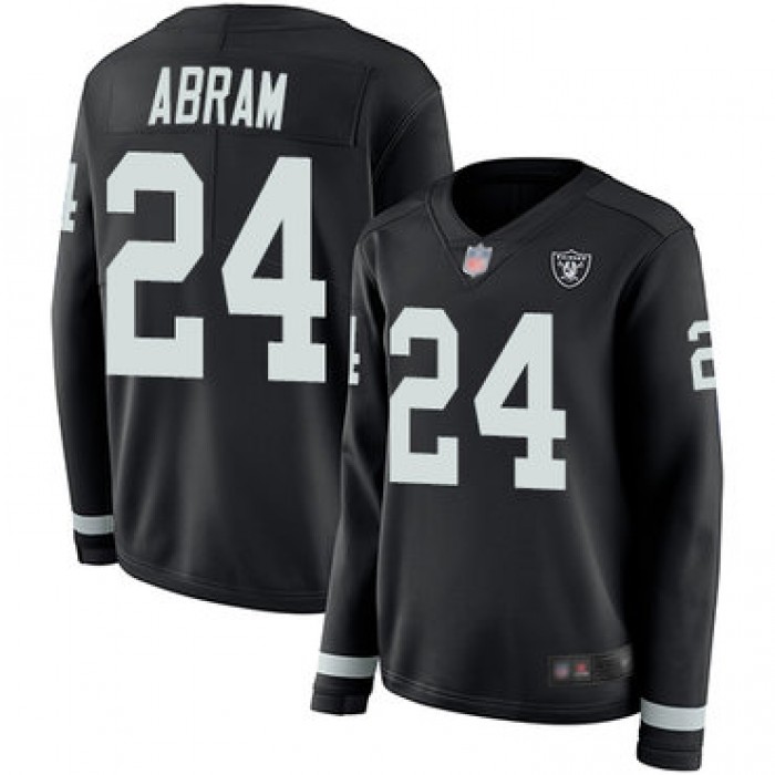 Raiders #24 Johnathan Abram Black Team Color Women's Stitched Football Limited Therma Long Sleeve Jersey