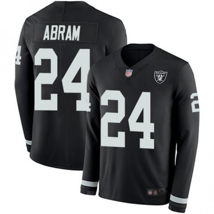 Raiders #24 Johnathan Abram Black Team Color Men's Stitched Football Limited Therma Long Sleeve Jersey