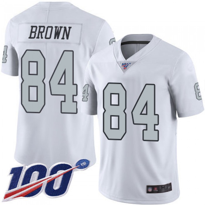 Raiders #84 Antonio Brown White Men's Stitched Football Limited Rush 100th Season Jersey