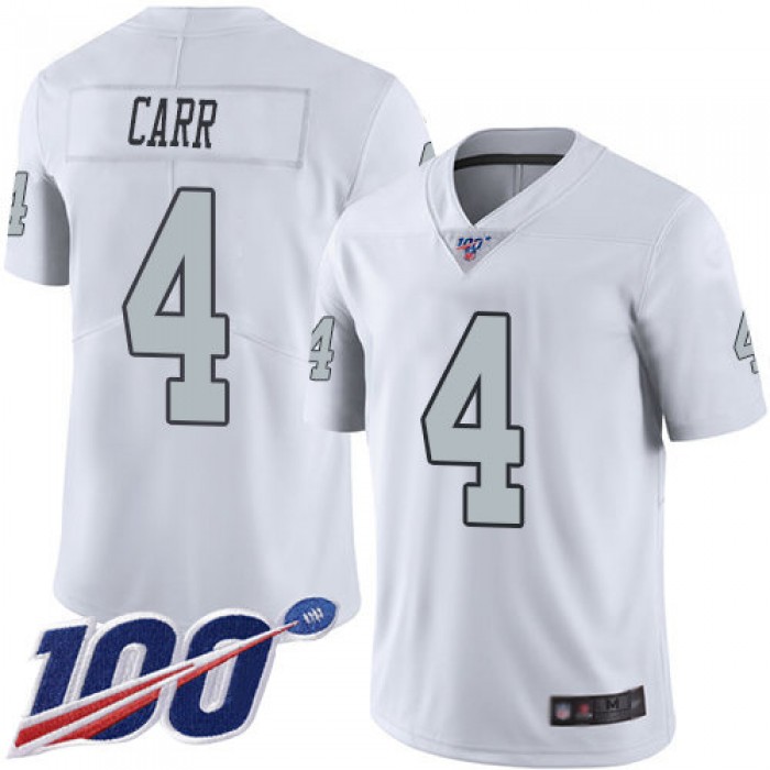 Raiders #4 Derek Carr White Men's Stitched Football Limited Rush 100th Season Jersey