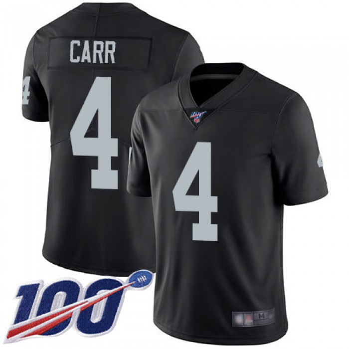 Raiders #4 Derek Carr Black Team Color Men's Stitched Football 100th Season Vapor Limited Jersey
