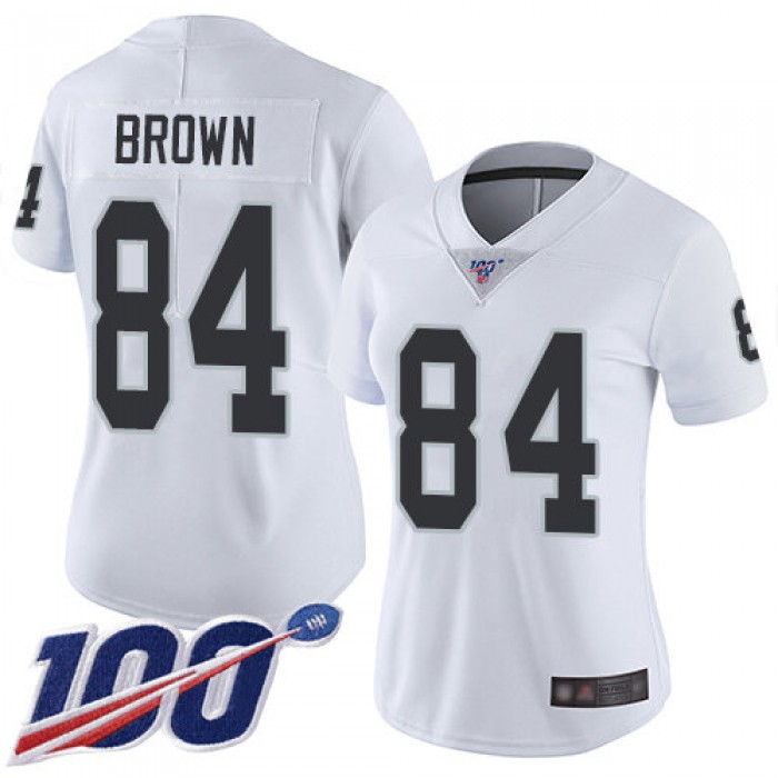 Nike Raiders #84 Antonio Brown White Women's Stitched NFL 100th Season Vapor Limited Jersey