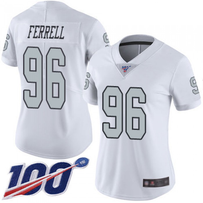 Nike Raiders #96 Clelin Ferrell White Women's Stitched NFL Limited Rush 100th Season Jersey