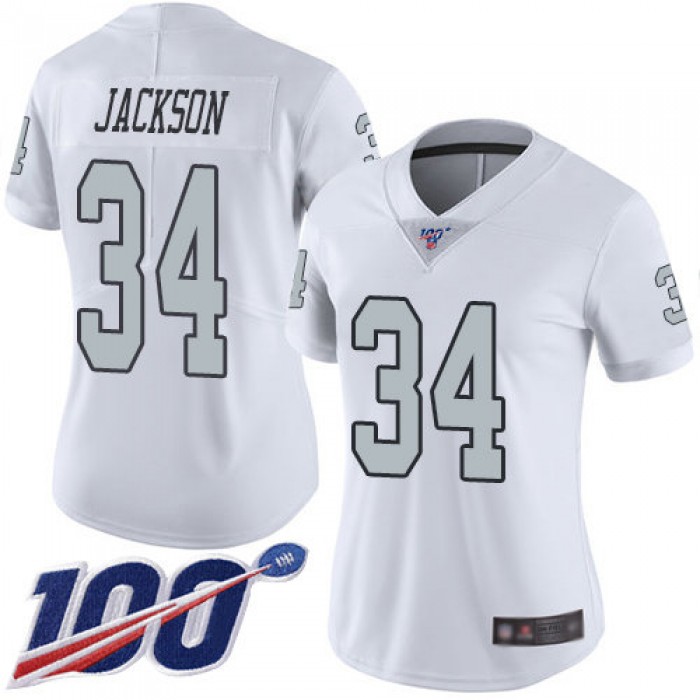 Nike Raiders #34 Bo Jackson White Women's Stitched NFL Limited Rush 100th Season Jersey