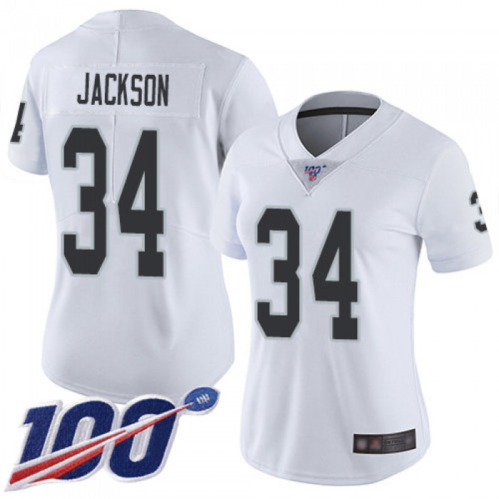 Nike Raiders #34 Bo Jackson White Women's Stitched NFL 100th Season Vapor Limited Jersey