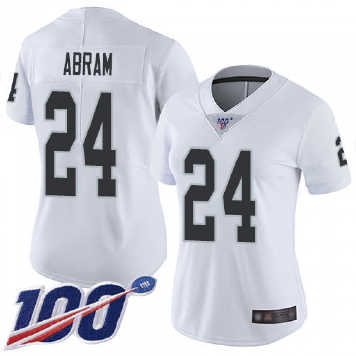 Nike Raiders #24 Johnathan Abram White Women's Stitched NFL 100th Season Vapor Limited Jersey