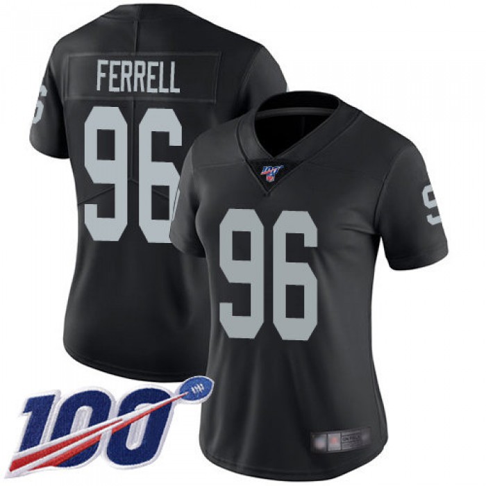 Nike Raiders #96 Clelin Ferrell Black Team Color Women's Stitched NFL 100th Season Vapor Limited Jersey