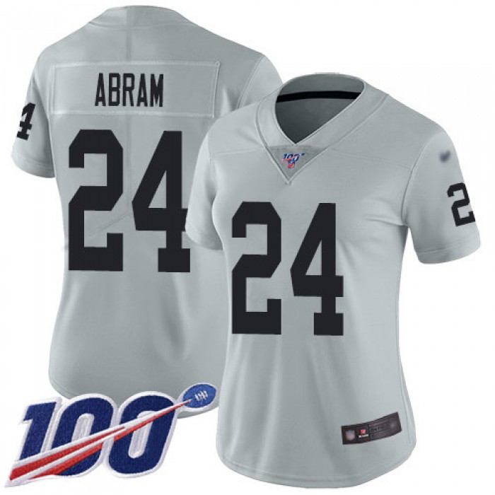 Nike Raiders #24 Johnathan Abram Silver Women's Stitched NFL Limited Inverted Legend 100th Season Jersey