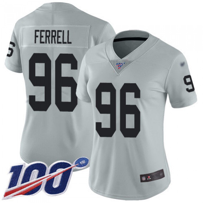 Nike Raiders #96 Clelin Ferrell Silver Women's Stitched NFL Limited Inverted Legend 100th Season Jersey