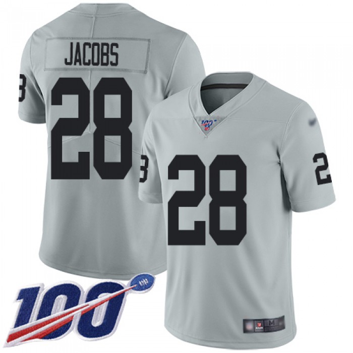 Nike Raiders #28 Josh Jacobs Silver Men's Stitched NFL Limited Inverted Legend 100th Season Jersey